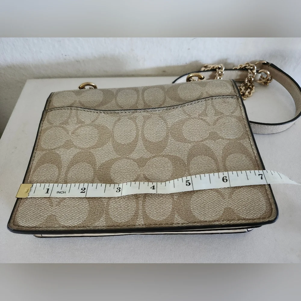Coach Beige Signature Canvas Chain Crossbody Bag - Picture 7 of 13